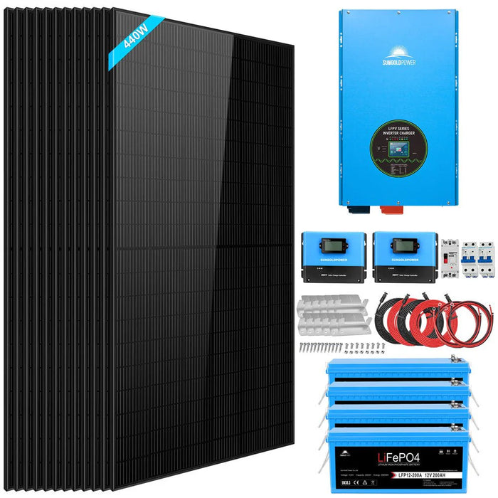 Sungold Power - Complete off Grid Solar Kit 12000W 48V 120V/240V output 10.24KWH Lithium Battery 5280 Watt Solar Panel - King of Generators