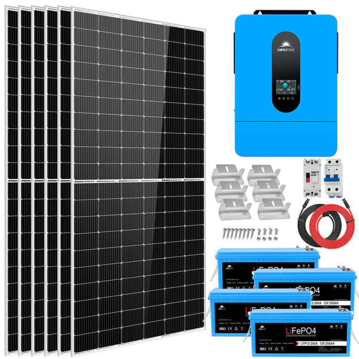 Sungold Power - Complete off Grid Solar Kit 6500W 48V 120V/240V output 10.24KWH Lithium Battery 2700 Watt Solar Panel - King of Generators