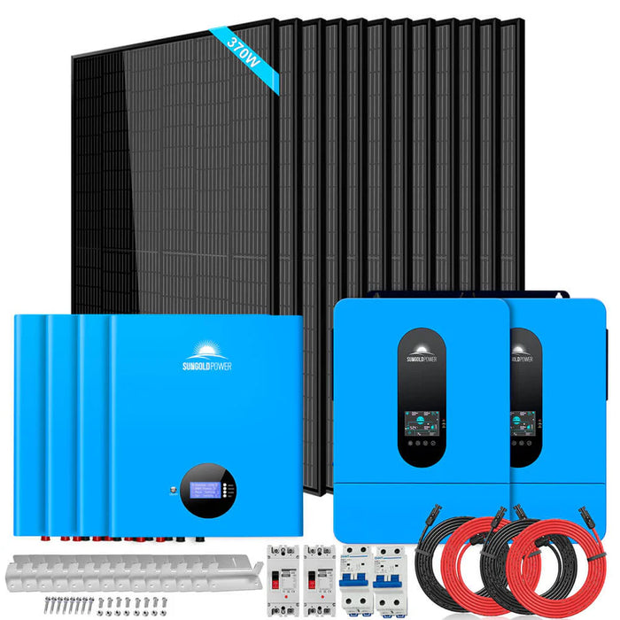 Sungold Power - Off-Grid Solar Kit 13000W 48VDC 120VAC/240V 20.48KWH PowerWall Lithium Battery 12 X 370 Watts Solar Panels - King of Generators