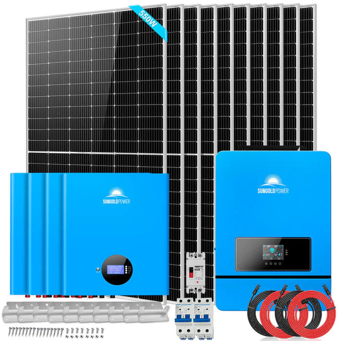 Sungold Power - Off-Grid Solar Kit 10 X 550 WATTS SOLAR PANELS 4 X 5.12KWH - POWERWALL LITHIUM BATTERY 10KW SOLAR INVERTER 48VDC 120V/240V - King of Generators