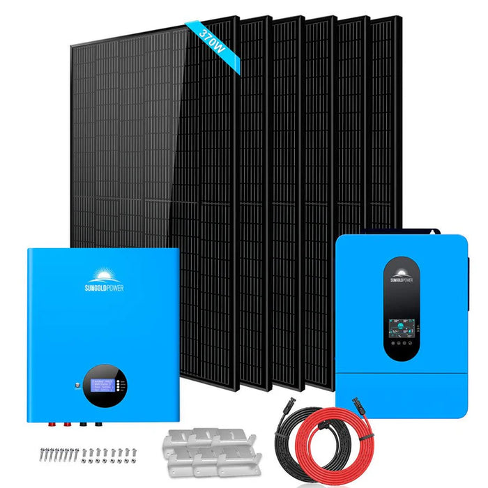 Sungold Power - Off-Grid Solar Kit 6500W 48VDC 120/240VAC 5.12KWH - PowerWall Lithium Battery 6 X 370 Watts Solar Panels - King of Generators