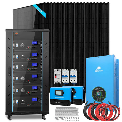 Sungold Power - Off-Grid Solar Kit 15000W 48VDC 120V/240V - LifePo4 30.72KWH Lithium Battery 20 X 415 Watts Solar Panels - King of Generators