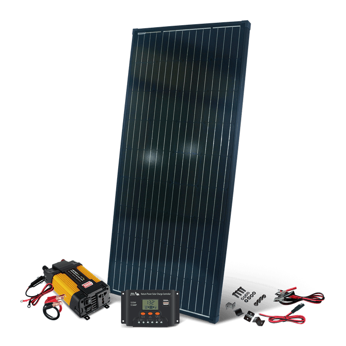Nature Power - 200 Watt Monocrystalline Solar Panel Kit with 400 Watt Inverter - King of Generators
