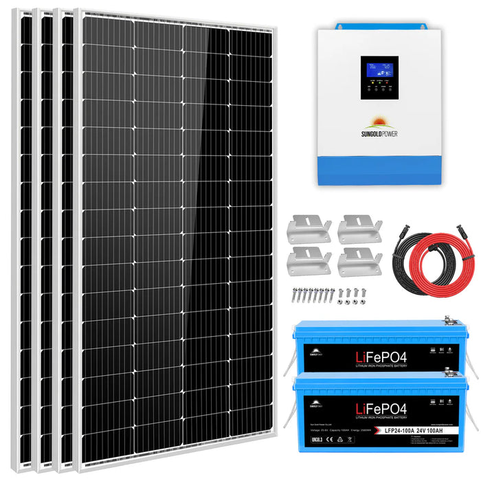 Sungold Power - Solar Kit 3000W 24V Inverter 120V output Lithium Battery 800 Watt Solar Panel - King of Generators