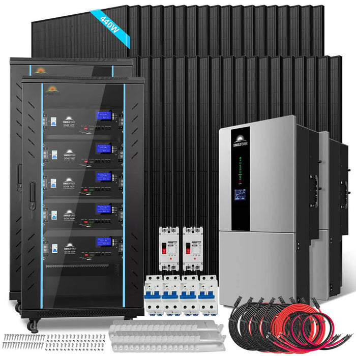 SunGold Power -11.4KW 48V Split Phase 51.2 KWH Lithium Battery + 440 Watt Solar Panels - King of Generators