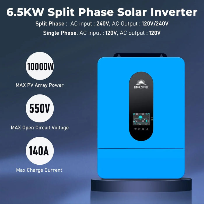 Sungold Power - Off-Grid Solar Kit 6500W 48VDC 120/240VAC LifePo4 10.24KWH Lithium Battery