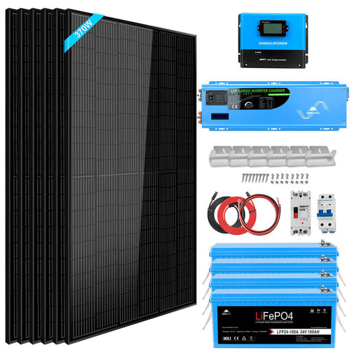 Sungold Power - 6000W Off-Grid Solar Power Kit – 24V DC | 120V/240V Split Phase | 10.24kWh LiFePO4 Battery | 2.22kW Solar Array - King of Generators