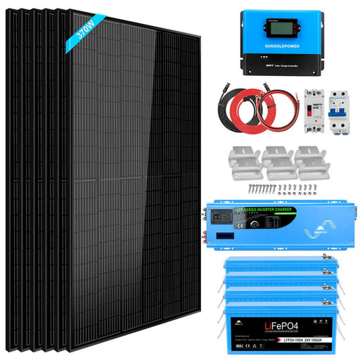 Sungold Power -  Off Grid Solar Kit 6000W 24/ 48VDC 120V/240V LifePO4 10.24KWH Lithium Battery 6 X 370 Watt Solar Panels - King of Generators