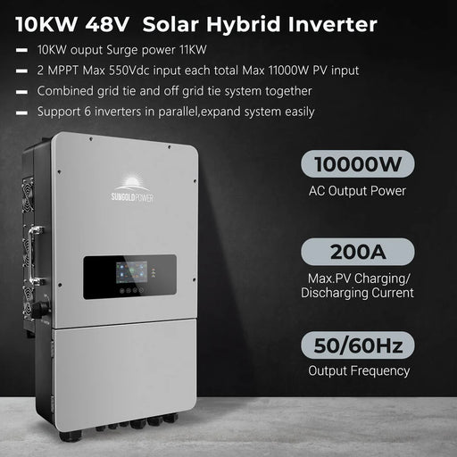 SunGold Power - 10KW Hybrid Inverter 48V Split Phase Grid Feedback Batteryless - King of Generators