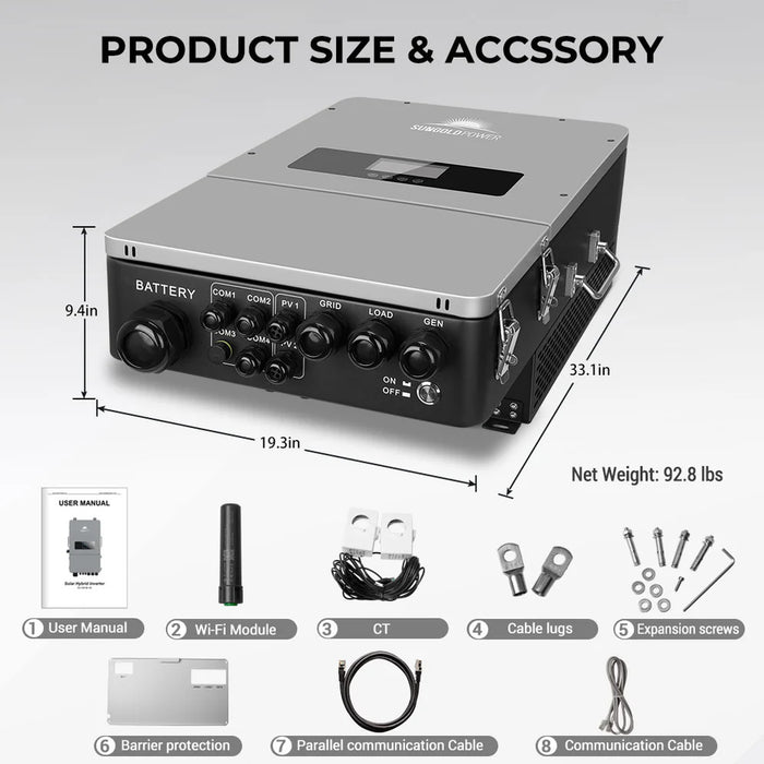 SunGold Power - 10KW Hybrid Inverter 48V Split Phase Grid Feedback Batteryless - King of Generators