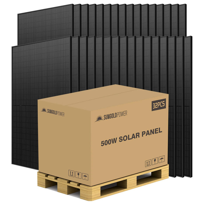 SunGold Power - 500W MONO BLACK PERC SOLAR PANEL FULL PALLET (32 PANELS) - King of Generators