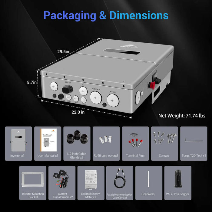 SunGold Power - High Voltage 11.4KW Hybrid Split Phase Inverter with APS Transmitter SG11.4KHB-HV - King of Generators
