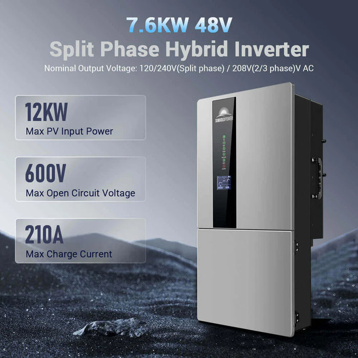 SunGold Power - Hybrid Solar Kit 15.2KW 48V Split Phase 30.72 KWH Lithium Battery Without Solar Panel - King of Generators