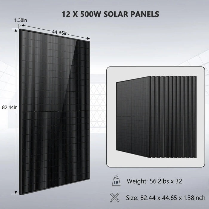 SunGold Power - Hybrid Solar Kit 7.6KW 48V Split Phase 15.36KWH/30.72KWH Lithium Battery 415/ 500 Watt Solar Panel - King of Generators