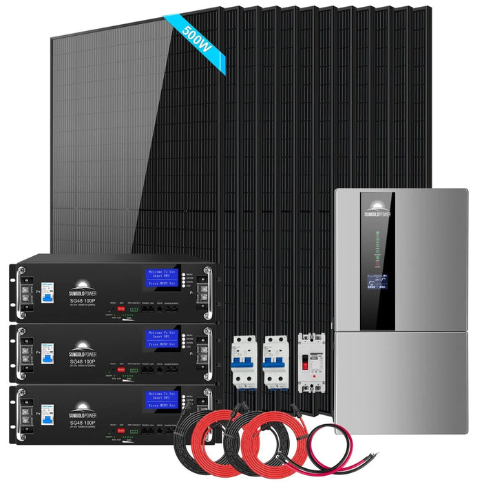 SunGold Power - Hybrid Solar Kit 7.6KW 48V Split Phase 15.36KWH/30.72KWH Lithium Battery 415/ 500 Watt Solar Panel - King of Generators