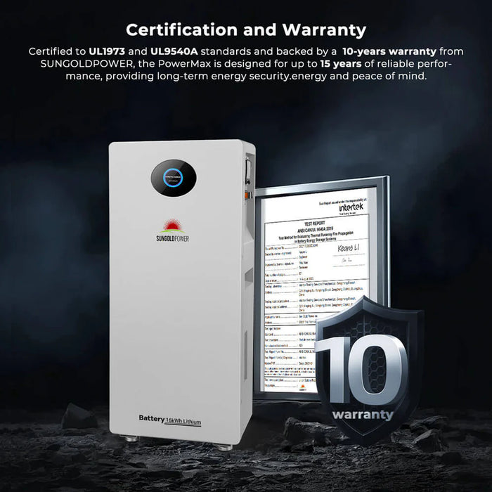 SunGold Power - PowerMax 51.2V 314AH Outdoor Energy Storage Battery UL1973 & UL9540A CEC Listed - King of Generators