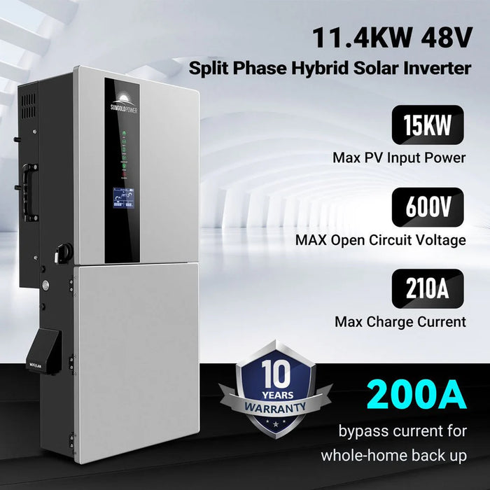 SunGold Pwer - 11.4KW 48V Split Phase Hybrid Solar Inverter | Whole Home Backup (200A) - King of Generators