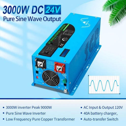 Sungold - 3000W DC 24V Pure Sine Wave Inverter With Charger - King of Generators