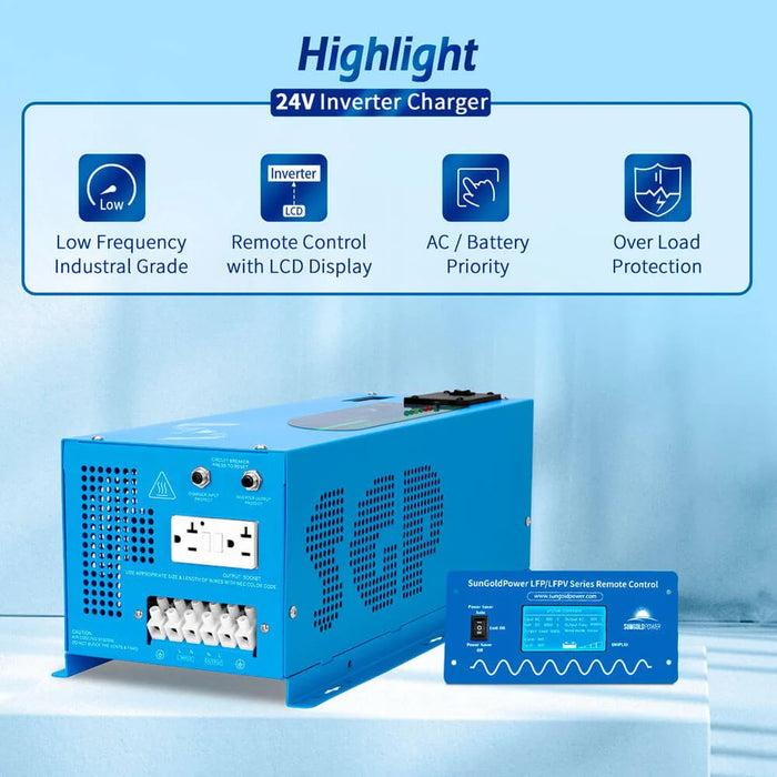 Sungold - 3000W DC 24V Pure Sine Wave Inverter With Charger - King of Generators