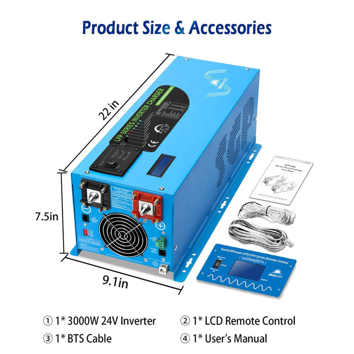 Sungold - 3000W DC 24V Pure Sine Wave Inverter With Charger - King of Generators