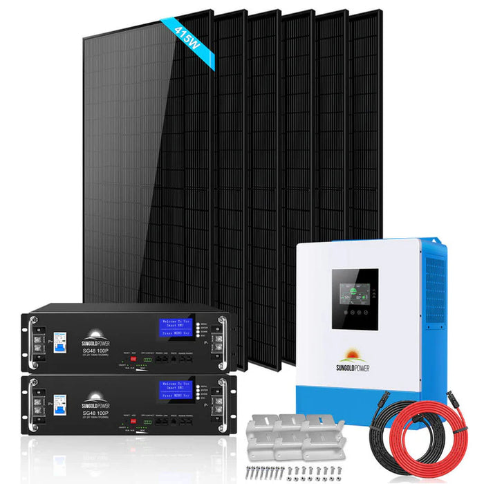 Sungold Power - Off-Grid Solar Kit 5000W 48VDC 120V - LifePo4 10.24KWH Lithium Battery 6 X 415 Watts Solar Panels SGR-5KE - King of Generators