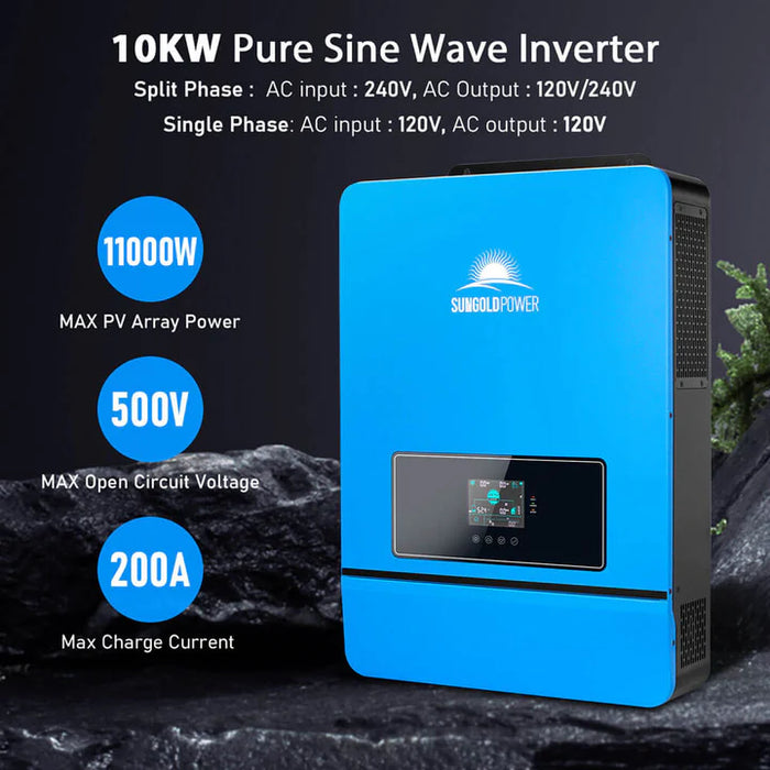 Sungold Power - Off-Grid Solar Kit 10 X 550 WATTS SOLAR PANELS 4 X 5.12KWH - POWERWALL LITHIUM BATTERY 10KW SOLAR INVERTER 48VDC 120V/240V - King of Generators