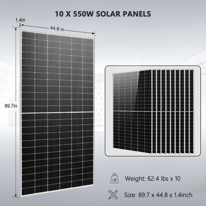 Sungold Power - Off-Grid Solar Kit 10 X 550 WATTS SOLAR PANELS 4 X 5.12KWH - POWERWALL LITHIUM BATTERY 10KW SOLAR INVERTER 48VDC 120V/240V - King of Generators