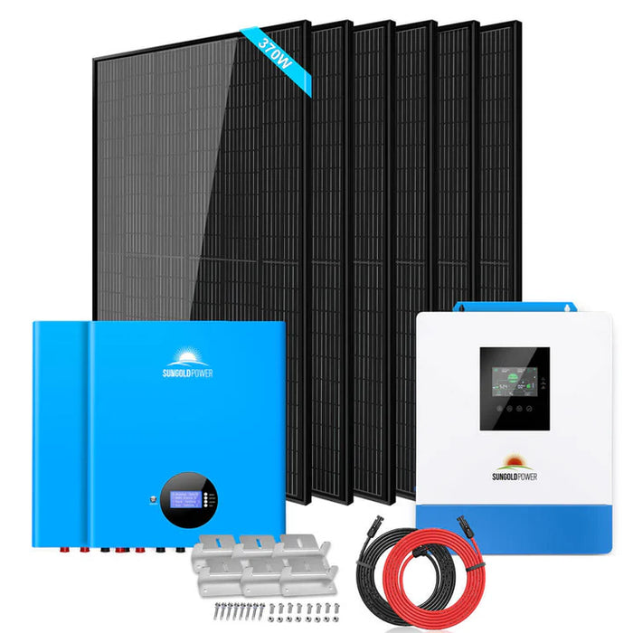 Sungold Power - Off-Grid Solar Kit 5000W 48VDC 120V 10.24KWH - PowerWall Lithium Battery 6 X 370 Watts Solar Panels - King of Generators