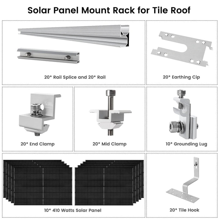 Nature's Generator - 410 Watt Monocrystalline Solar Panel (10 Pack) With Solar Panel Mount Rack - King of Generators