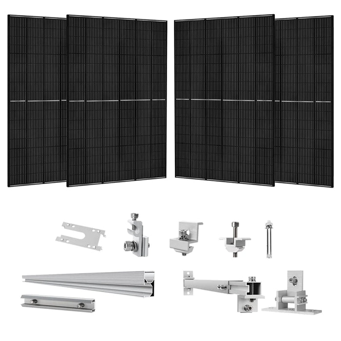 Nature's Generator - 410 Watt Monocrystalline Solar Panel (4 Pack) With Solar Panel Mount Rack - King of Generators