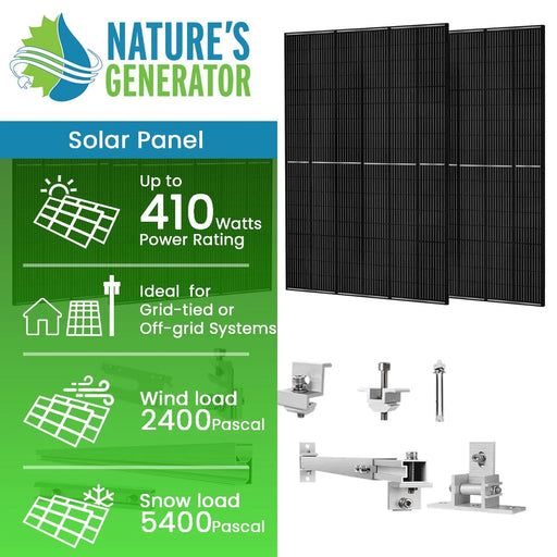 Nature's Generator - 410 Watt Monocrystalline Solar Panel (4 Pack) With Solar Panel Mount Rack - King of Generators