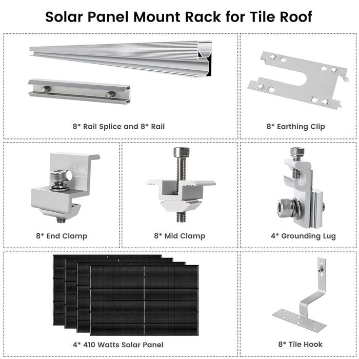 Nature's Generator - 410 Watt Monocrystalline Solar Panel (4 Pack) With Solar Panel Mount Rack - King of Generators