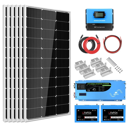 Sungold Power - Off Grid Solar Kit 3000W Inverter 12VDC 120V Output LifePO4 Battery 600 watt Solar Back Up - King of Generators