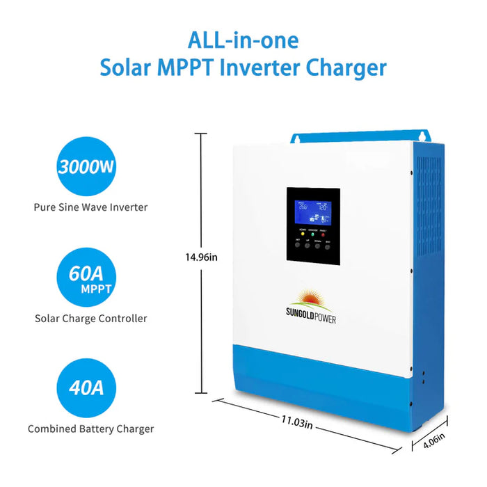 Sungold Power - Solar Kit 3000W 24V Inverter 120V output Lithium Battery 800 Watt Solar Panel - King of Generators