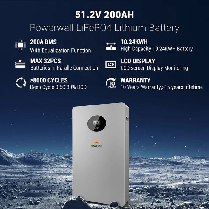 Sungold Power - Powerwall X LITHIUM BATTERY 51.2V 200AH SG48200T - King of Generators