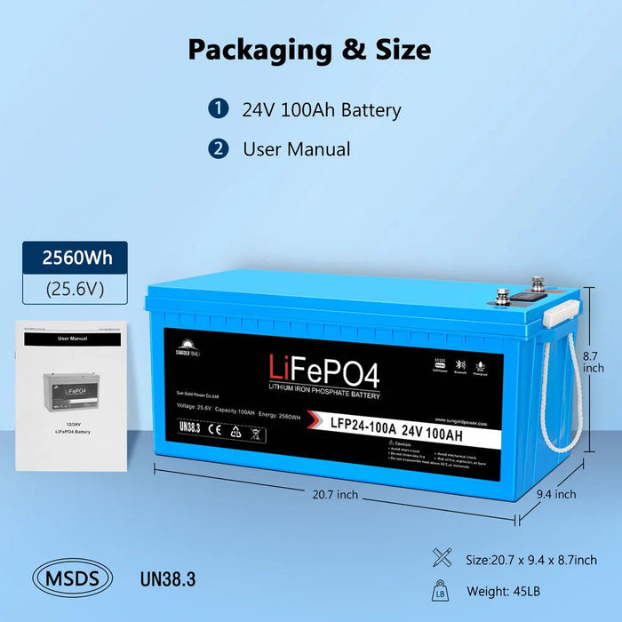 SUNGOLDPOWER 24V 100AH LiFePO4 Battery - King of Generators