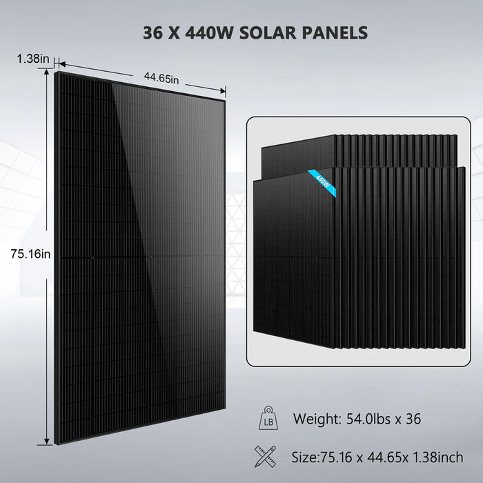 SunGold Power -11.4KW 48V Split Phase 51.2 KWH Lithium Battery + 440 Watt Solar Panels - King of Generators